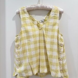 Madewell Yellow and White Gingham V-Neck Button-Side Tank
